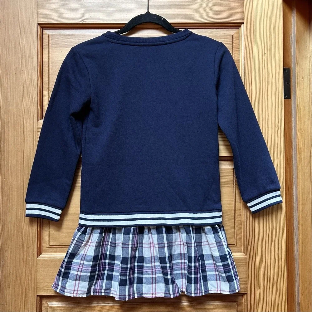 NEW Childrens Place Preppy School Dress Girls 7/8 Navy Blue Plaid Casual Skater